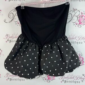 No comment strapless tank top shirt ruffle hem dotted Elegant Black Polka Dot